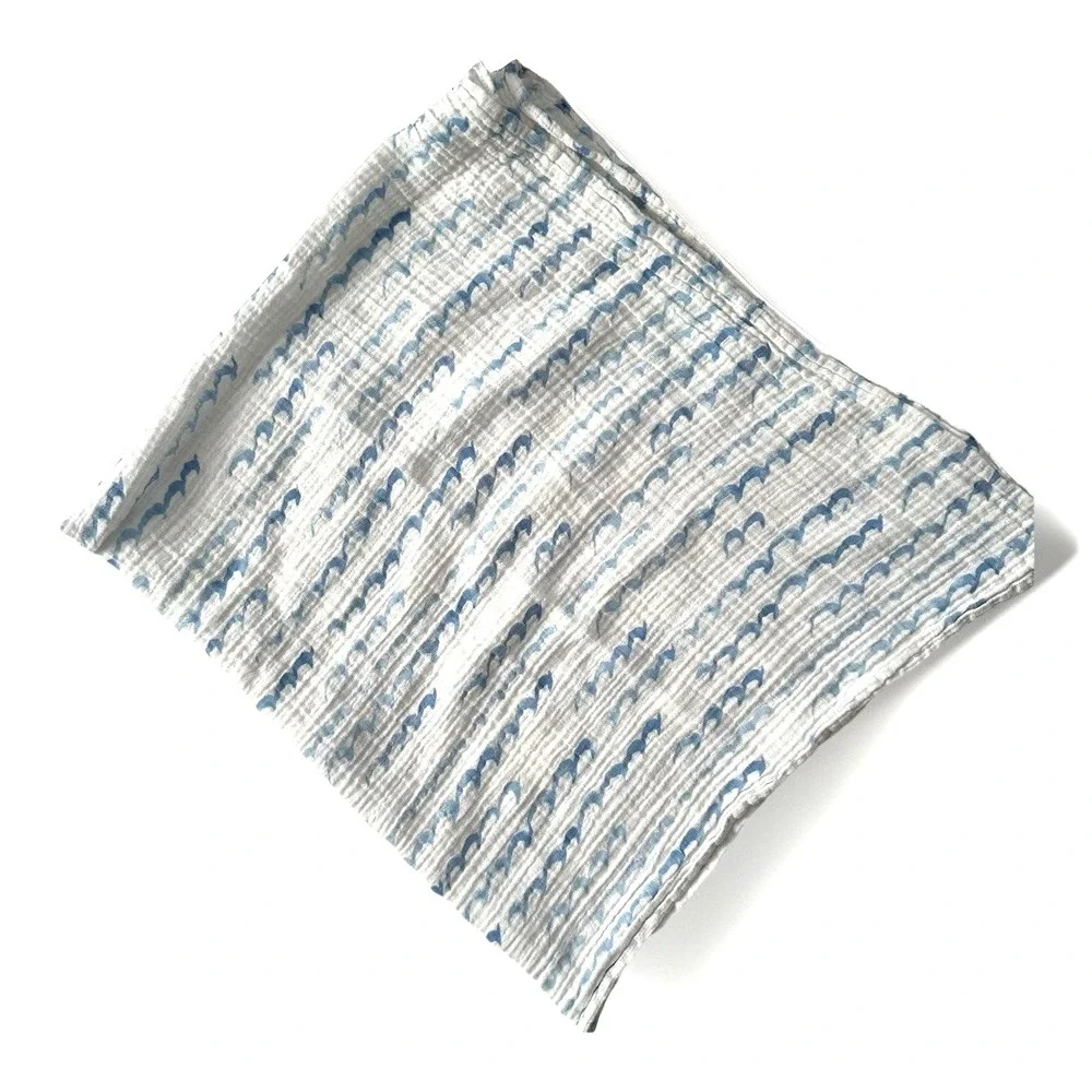 Little Unicorn Baby Blanket White Blue Waves Cotton Muslin Swaddle Lovey‎